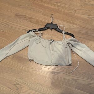 Zara Cold-Shoulder Long Sleeve With Ties Khaki Crop Top Small